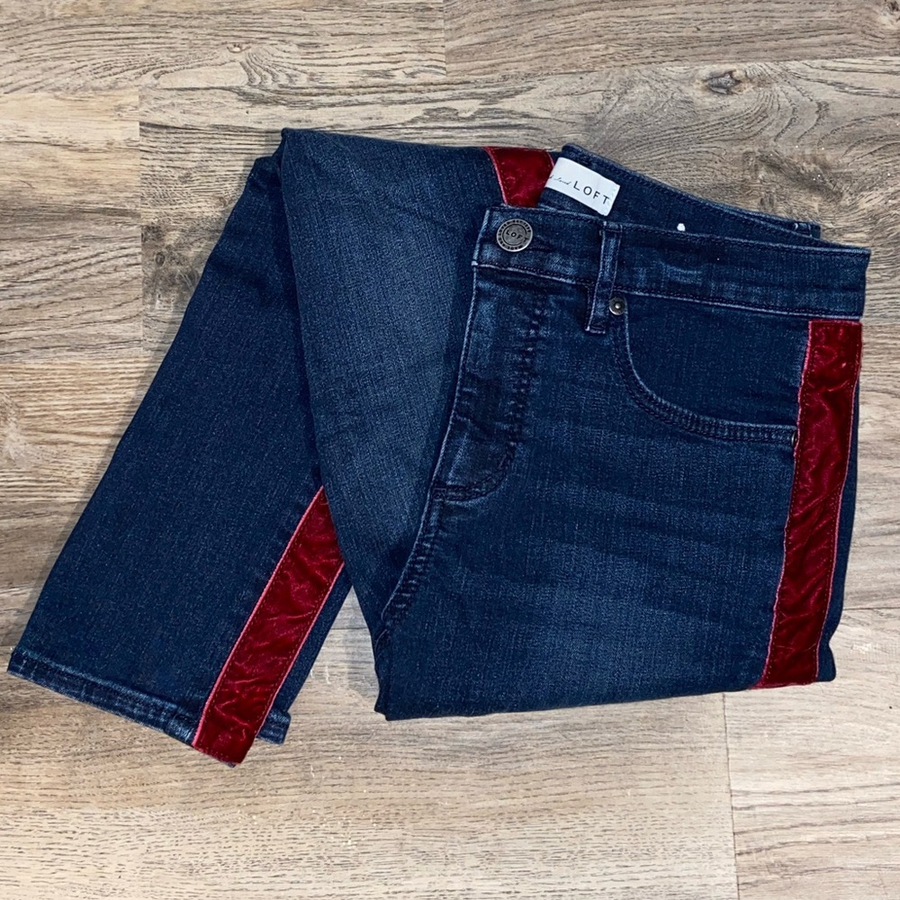 Velvet Stripe Slim Pocket Skinny Jeans Dark Indigo